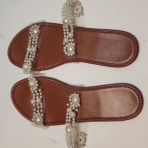 Pearl Embellished Clear Sandals, Size 43/11.5 - Picture 8 of 10